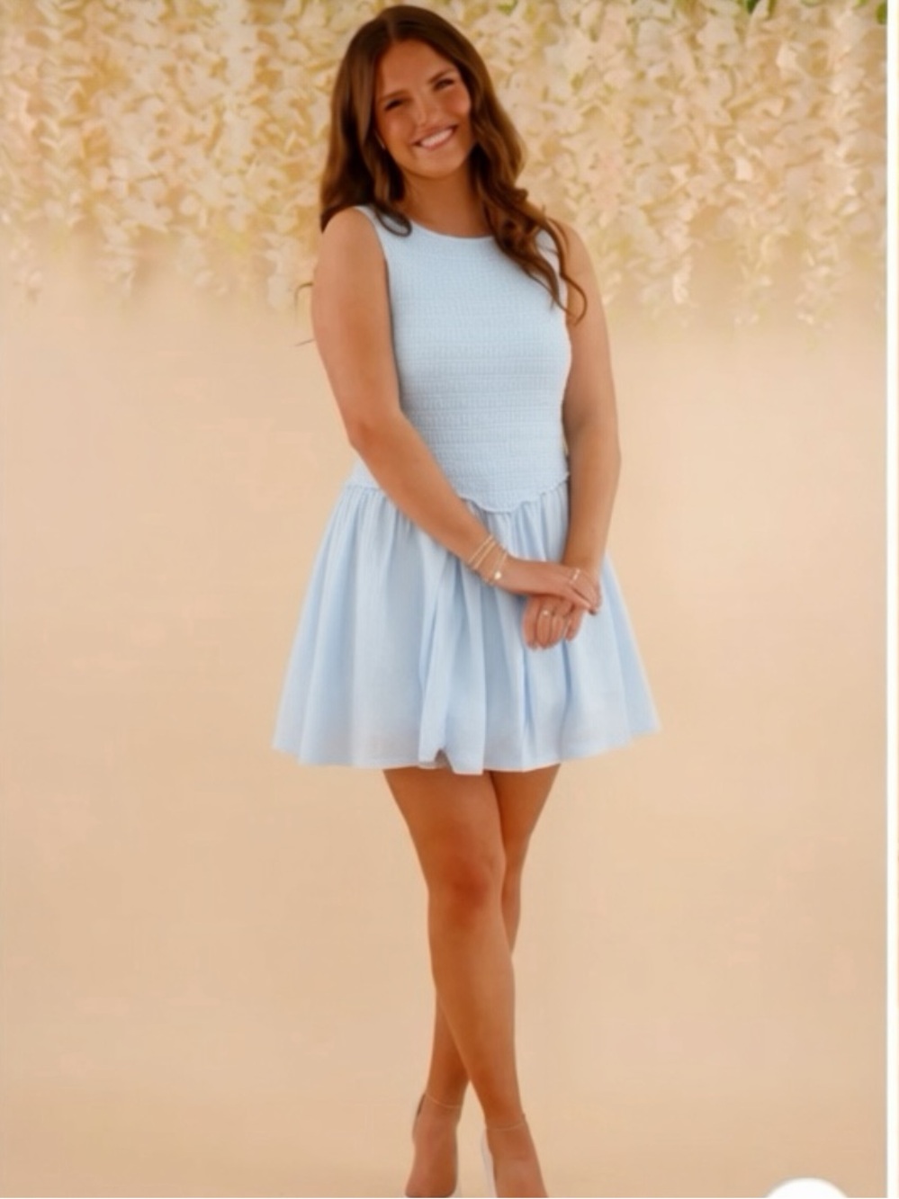 Aerie Happiest Smocked Minidress in color Misty Sky